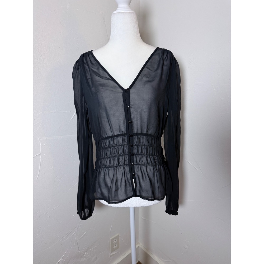 The Limited Sheer Silk Black Smocked Blouse Y2K Dark Romantic Size L